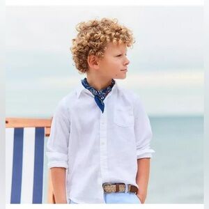 Janie and Jack Boy’s White Linen Button Up Shirt Sz 5 Lightweight Casual Beach